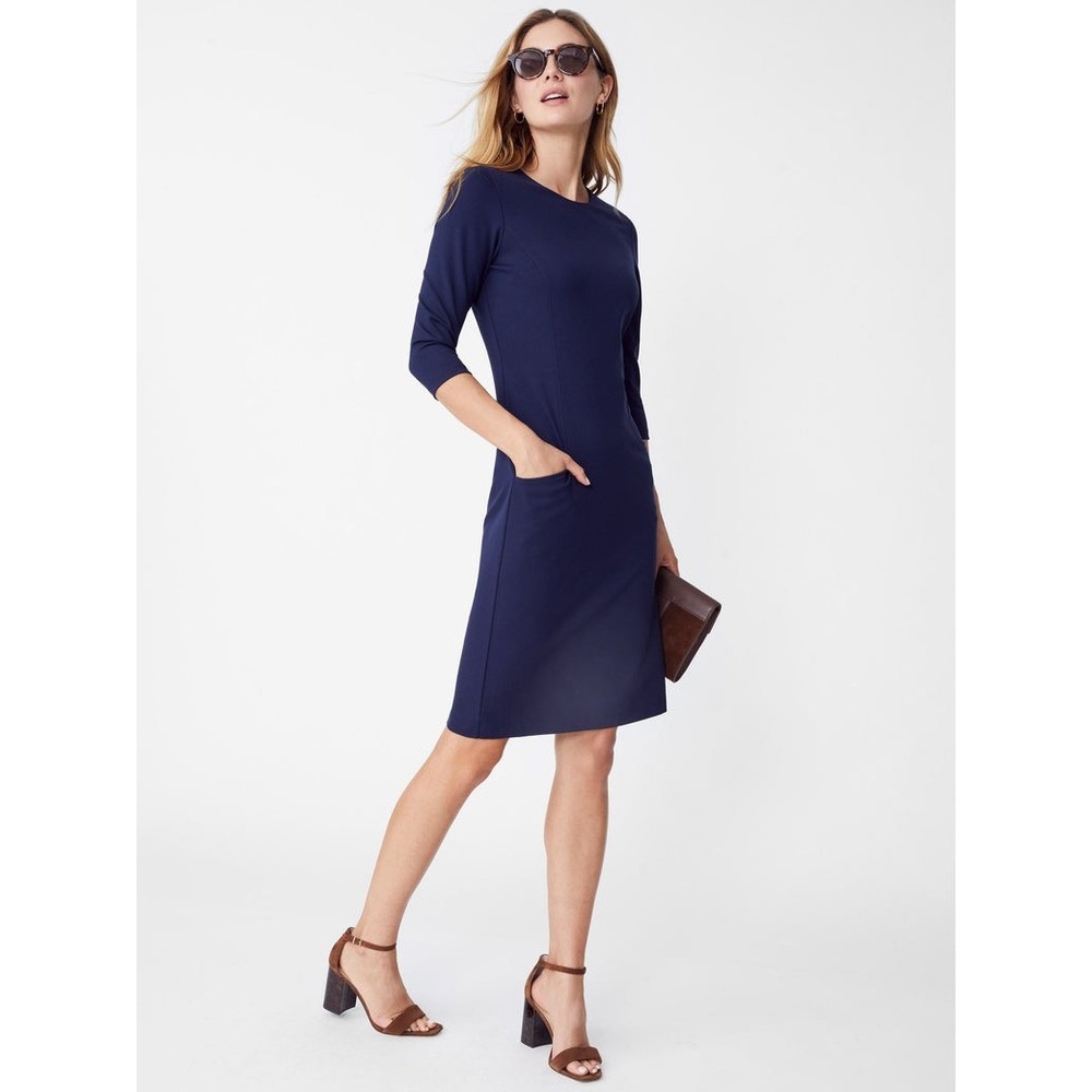 J.McLaughlin Womens Catalyst Navy Blue Ponte‎ Knit 3/4 Sleeve Dress w/ Pockets L